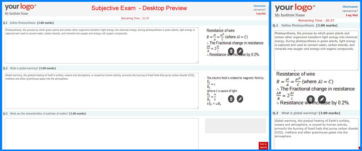 online subjective exam screen